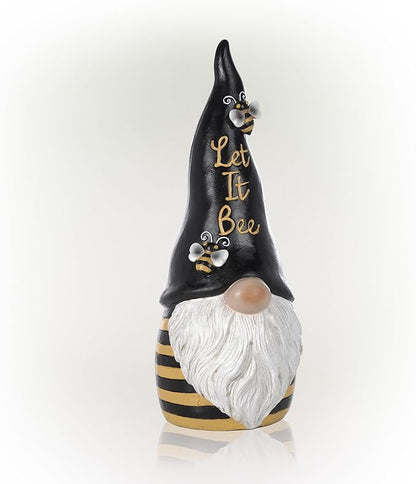 Alpine Corporation 12" H Let It Bee Indoor/Outdoor Garden Gnome Statue, Black/Yellow