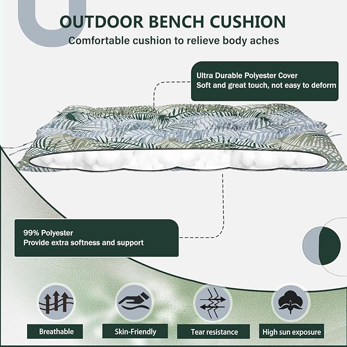 2/3 Seater Swing Replacement Cushion, Waterproof Porch Swing Cushions with Backrest, Thickened Bench Cushions for Outdoor Furniture, for Outdoor Patio Swing (Hawaii, 40 * 40 in)