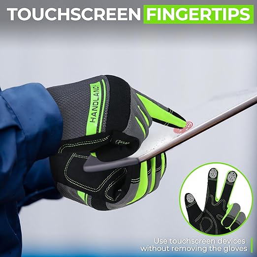 HANDLANDY Work Gloves Mens & Women, Utility Safety Mechanic Working Gloves Touch Screen, Flexible Breathable Yard Work Gloves (Medium, Green)