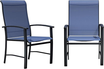 Patio Dining Chairs Set of 2, Outdoor Dining Chairs with High Back, Metal Outdoor Chair Set with Comfort and Durability, Patio Chair for Deck Lawn Kitchen Garden Backyard, Blue