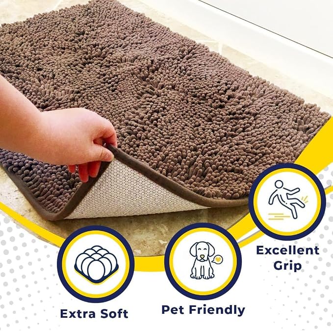 Muddy Mat® | Super Water Absorbent Door Mat Indoor, Microfiber Quick Dry Chenille Entryway Rug, Slip Resistant Front Door Mat, Indoor Mats for Entryway, Machine Washable Pet Rug, Tan 32" x 44"