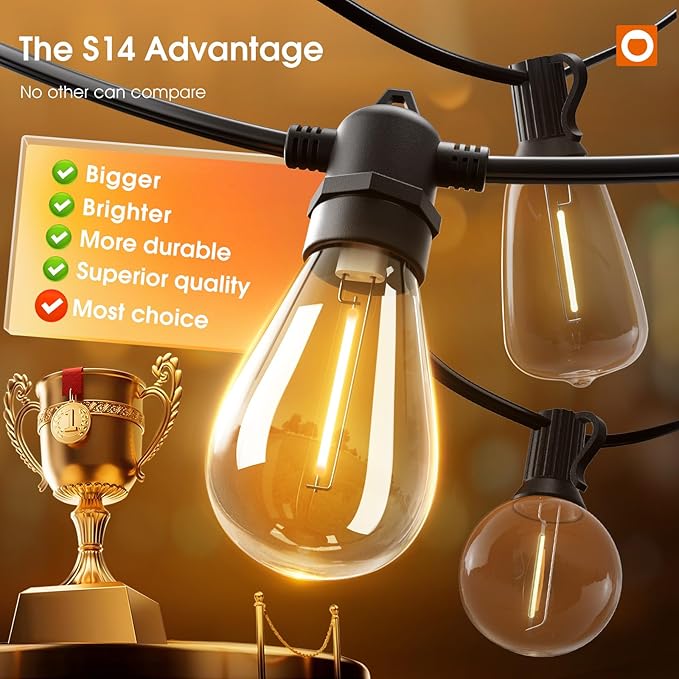 addlon 100FT LED Outdoor String Lights with Edison Shatterproof Bulbs, Heavy-Duty and Weatherproof Strand, Commercial Grade Patio Lights, Decorative for Garden or Patio, Black