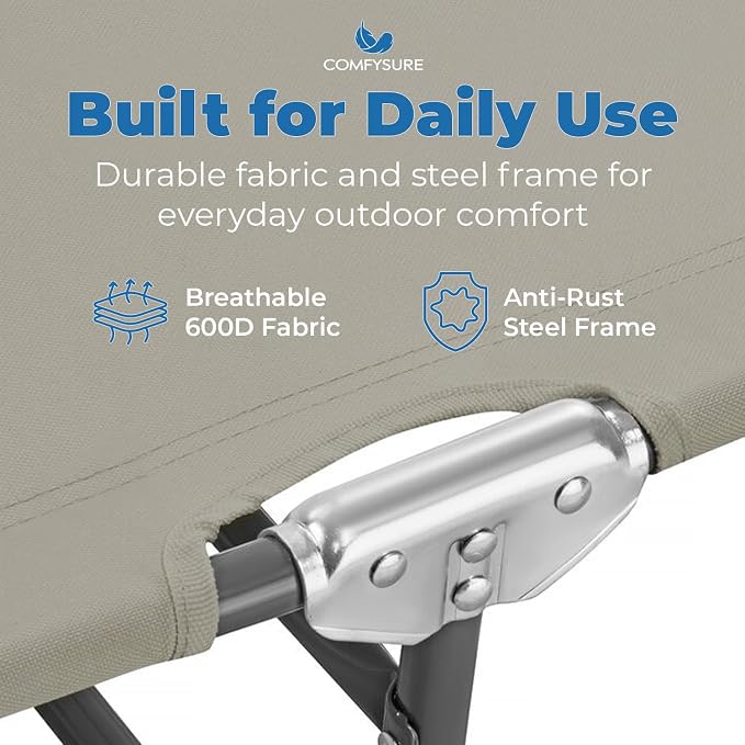 Folding Outdoor Lounge Chair with Canopy - Portable & Adjustable Beach Lounge Chair - 5-Positions, Carry Handles, 600D Fabric, 220 lbs Capacity – Tanning Chaise Lounge for Beach, Patio (1, Beige)