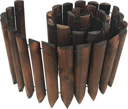 Worth Garden Wooden Short Fence Burnt Wood Finish Outdoor Landscape Edging Flexible Decorative Border - Tree Fence - Spring Garden & Yard Maintenance - 7.9'' H x 42'' L - K619A05