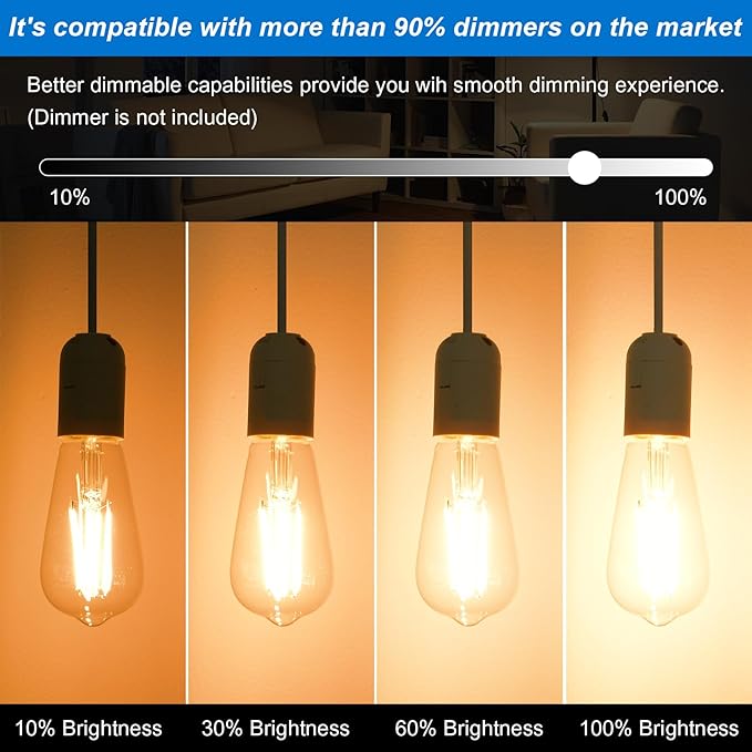 HESSION Vintage LED Edison Bulb,6 Pack 4W Equivalent 40W Medium E26 400LM Warm White 2700K Led Bulbs, Dimmable Light Bulbs, ST58 Antique LED Filament Bulbs, Clear Glass Style for Home