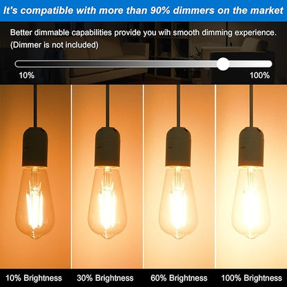 HESSION Vintage LED Edison Bulb,6 Pack 4W Equivalent 40W Medium E26 400LM Warm White 2700K Led Bulbs, Dimmable Light Bulbs, ST58 Antique LED Filament Bulbs, Clear Glass Style for Home