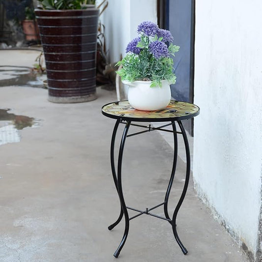 Outdoor Side Table Wasp Round Small Patio Accent Table Indoor End Table for Yard, Garden, Living Room, Bistro Balcony or Lawn