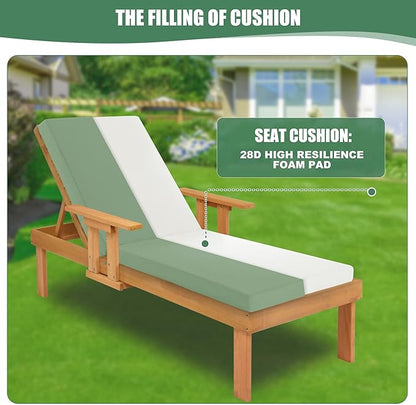 Chaise Lounge Cushions Outdoor Set of 2 - Waterproof and Fade Resistant Sun Lounger Replacement Cushions - Patio Lounger Pads with Removable Cover for Pool, Deck, 80 x 26 x 3 Inch, Sage Green