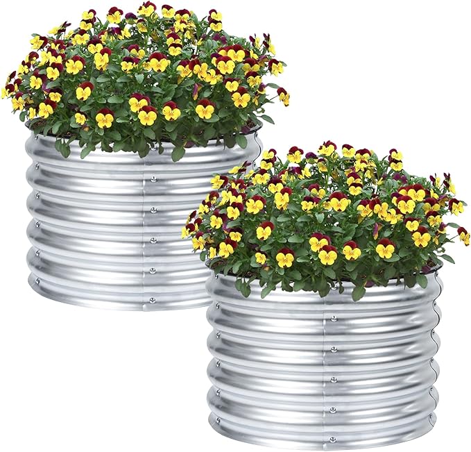 Aoodor 2 Pack 17" Tall 24" Metal Raised Garden Bed, Outdoor Planter Box and Raised Garden Kit for Vegetables, Flowers, and Herbs, Silver