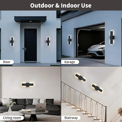 2 Pack LED Modern Outdoor Wall Lights Dimmable 3-Color Temperature 15.7in Exterior Lighting Fixtures IP65 Waterproof Outside Lights for House Hallway Garage Patio