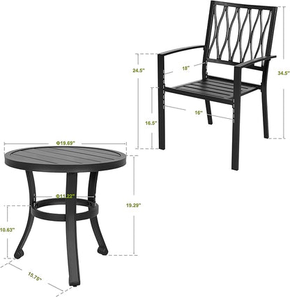 NUU GARDEN 3 Piece Outdoor Bistro Set Patio Set Bistro Table Set Rustproof Patio Table and Chairs with Umbrella Hole for Backyard, Balcony, Front Porch, Black
