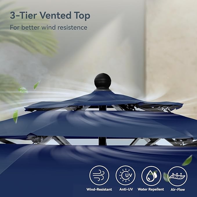 PHI VILLA Outdoor Patio Dining Set with Umbrella (No Base), Patio Table and Chairs Set for 4 with Adjustable Folding Patio Chairs Grey & Metal Square Dining Table