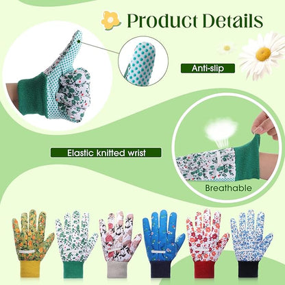Garden Gloves for Women 9.5" Floral Gardening Gloves Lightweight and Machine Washable Gift for Gardeners PVC Grip