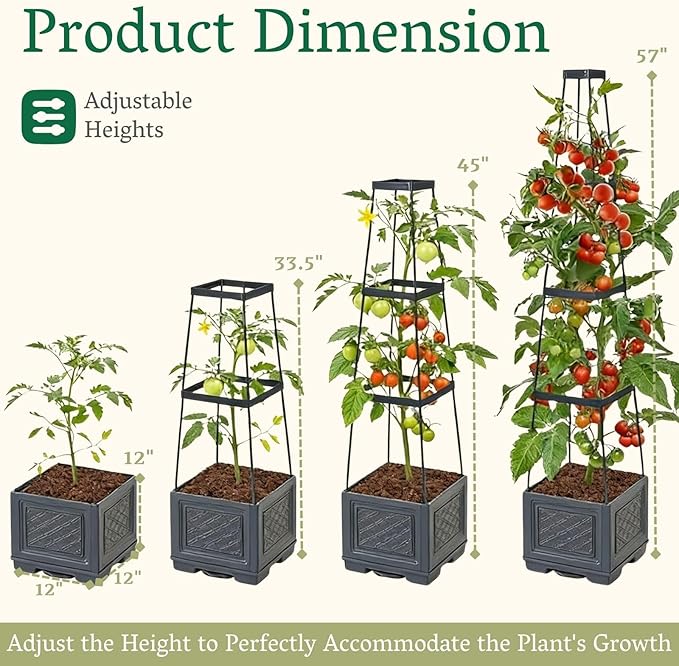 Rolling Tomato Planter with Trellis | Self-Watering Raised Garden Bed Tomato Pots for Growing Tomatoes | Planter Box with Trellis with Wheels for Climbing Plants Greenhouse Indoor Outdoor