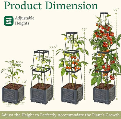 Rolling Tomato Planter with Trellis | Self-Watering Raised Garden Bed Tomato Pots for Growing Tomatoes | Planter Box with Trellis with Wheels for Climbing Plants Greenhouse Indoor Outdoor