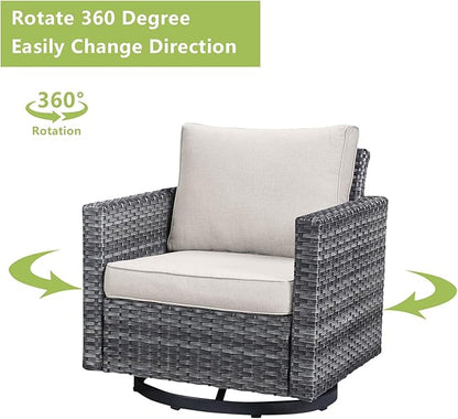 Wicker Outdoor Patio Furniture Set - 6 Piece Patio Conversation Set with 2 Swivel Rocker Chairs,2 Rattan Ottoman,1 Couch and 1 Metal Coffee Table for Outside Porch Deck Backyard(Mixed Grey/Beige)