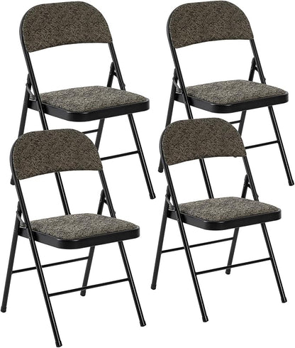 DUMOS 4 Pack Folding Chairs with Padded Cushion and Back - Fabric Stackable Portable Dining Chairs Set, for Home and Office, Conference, Wedding, Party, Patio, Garden, for Indoor Outdoor, Black Grey