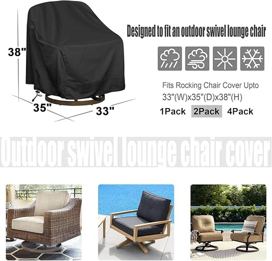 Outdoor Swivel Lounge Chair Cover 2 Pack,Waterproof Heavy Duty Outdoor Chair Covers, (33" W X 35" D X 38.5" H) Patio Furniture CoverBlack