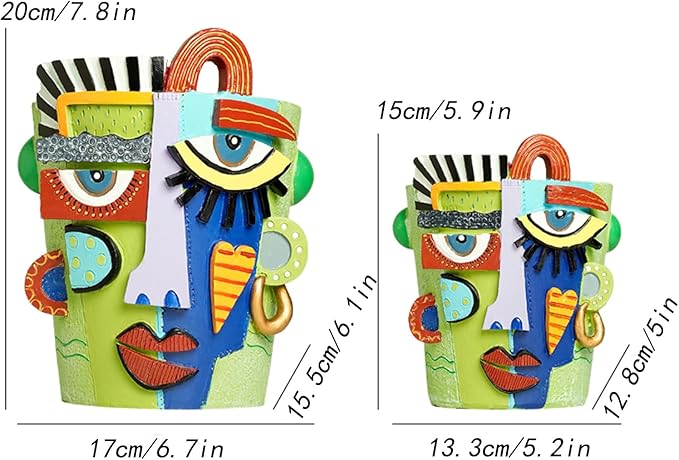 Picasso Abstract Face Flower Pot Colorful Art Flower Vase with Facial Expressions Unique Head Planter for Indoor Outdoor Cute Plant Decor (Large)