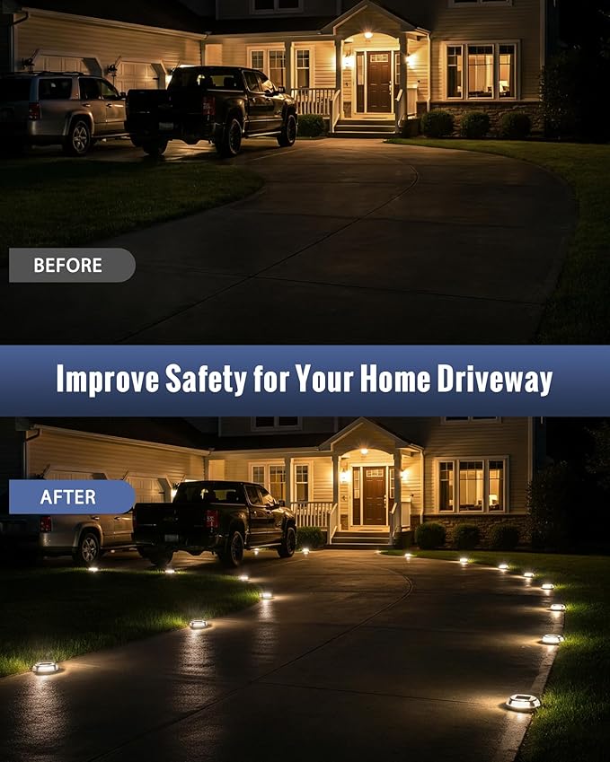 Solar Driveway Lights Dock Lights Waterproof 24 Pack, 2 Colors in 1 Outdoor LED Solar Deck Light, Solar Powered Walk Way Light Road Marker for Stair Pathway Patio