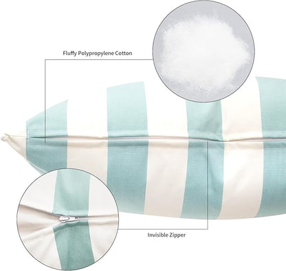 Decorative Patio Throw Pillows Pack of 2 Water Resistant Pillow Set of 2(18" x 12") Double Printed Rectangle Pillow for Outdoor Sofa&Chair,Light Blue Stripes