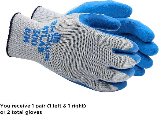 SHOWA Atlas 300 Original 1994 Crinkle Grip Work Gloves,for Construction, Landscaping, Gardening, & Masonry