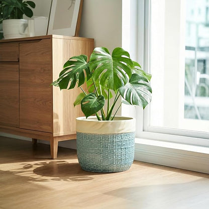 9.8 Inch Plant Pot - Ceramic Pots for Plants with Drainage Hole, Boho Plant Pots for Indoor Outdoor Plants, Decorative Round Planters, Porch Office Home Decor, Housewarming Gifts, Blue