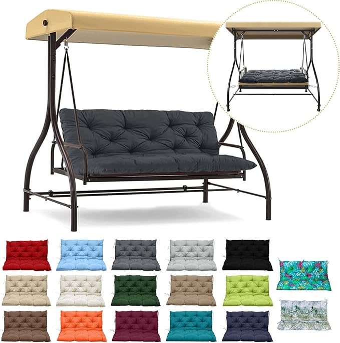 Replacement Cushions for Swing, Waterproof Porch Swing Cushion, 2-3 Seat Replacement Swing Seat Cushion with Backrest and Ties for Patio Backyard Porch Garden(Dark Grey 40 * 60 in)