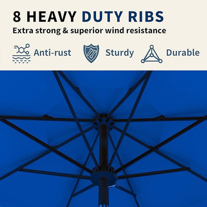 9FT 3 Tiers Patio Umbrella With Auto Tilt And Crank, Outdoor Table Market Umbrella with 8 Sturdy Ribs for Garden, Lawn, Deck, Backyard and Pool