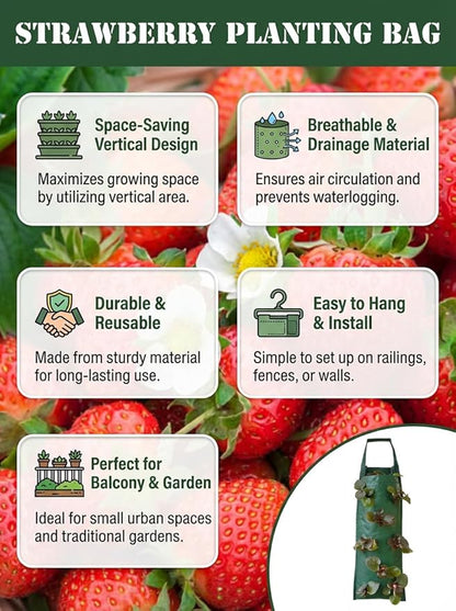 Hanging Strawberry Planter, 3 Pack Breathable Felt Grow Bags with 8 Side Pockets & Reinforced Handles, Upside-Down Patio Garden Container for Tomato, Vegetable, Flower, Outdoor Indoor Planting