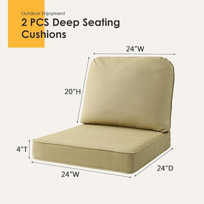 Outdoor Cushions for Patio Furniture Set of 2, 24"x24" Water Repellent Chair Cushions Removable Seat Bottom & Back Cushion Covers for Chair, Sofa, Couch, Warm Taupe
