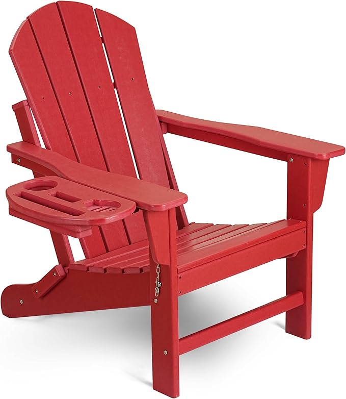 Adirondack Chair, HDPE Folding Adirondack Chair with Multifunctional Cup Holder, Weather Resistant Fire Pit Chair for porches, patios, patios, poolsides, Decks.