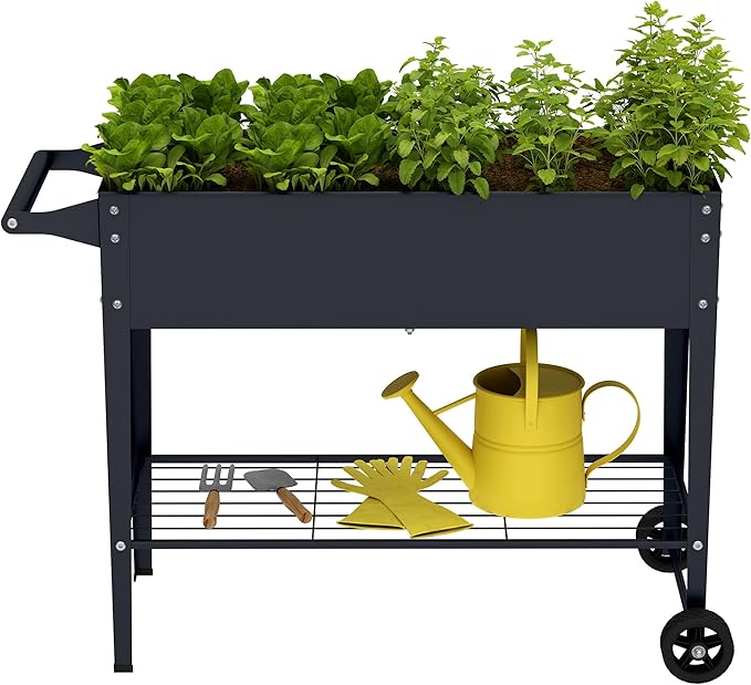 Elevate 2Pcs 32" Tall Raised Garden Bed with Wheel,Planter Box for Backyard,Outdoor Garden, Patio, Balcony, 400lb Capacity,Grey