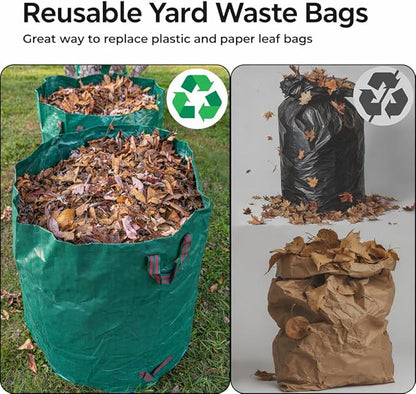 Gardzen 3-Pack 80 Gallon Yard Waste Bags, Reusable Heavy Duty Collapsible Garden Leaf Bags with Plastic Ring, Stand-Up Yard Waste Bin for Leaves, Lawn Debris & Grass Clippings