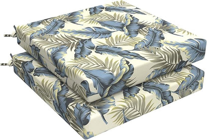 LVTXIII Outdoor Chair Cushions, Fade-Resistant Patio Furniture Cushions Outdoor Chair Pads with Ties for Dining Chairs and Garden Furniture Use, 22"x22"x3" Pack of 2, ‌Lush Palm Blue