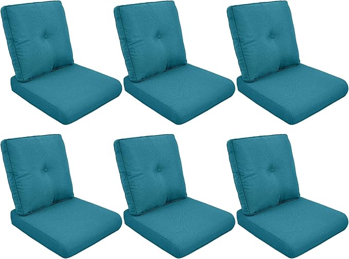 Patio Cushions for Outdoor Furniture - 22" x 25" x 4" UV Resistant Thick Foam Cushions Water Resistant Replacement Cushion for Outdoor Patio Furniture Chair/Sofa/Couch | Peacock Green | 6-Pack |