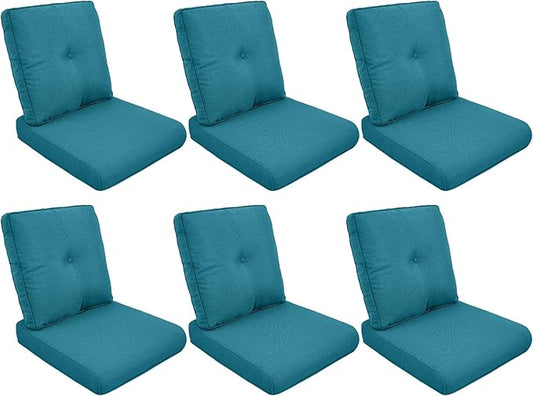Patio Cushions for Outdoor Furniture - 22" x 25" x 4" UV Resistant Thick Foam Cushions Water Resistant Replacement Cushion for Outdoor Patio Furniture Chair/Sofa/Couch | Peacock Green | 6-Pack |