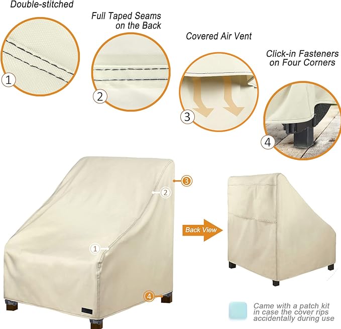 NettyPro Waterproof Patio Chair Covers 4 Pack, 600D Heavy Duty Outdoor Seat Cover, 26W x 28W x 28H inch, Beige