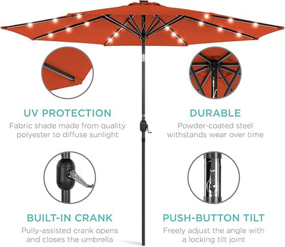 Best Choice Products 10ft Solar Polyester LED Lighted Patio Umbrella w/Tilt Adjustment and UV-Resistant Fabric - Rust