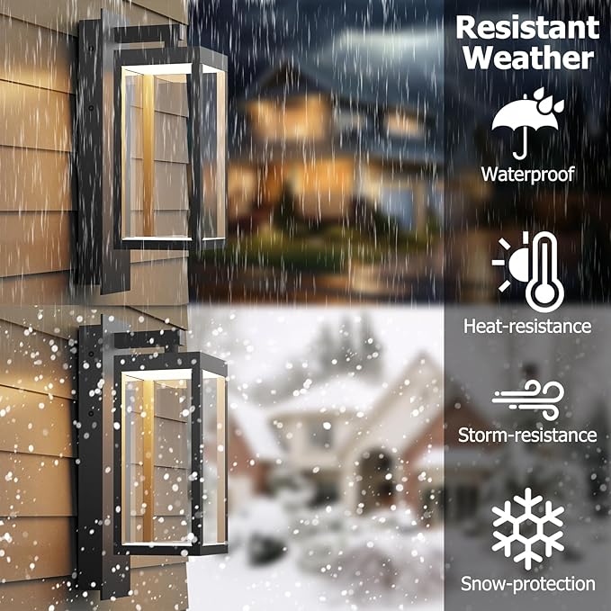 Outdoor Wall Sconce, Dusk to Dawn Outdoor Wall Lights, Waterproof Porch Lanterns Decorative, Anti-Rust Exterior Light in Wood Grain Finish & Black Finish for House Patio Garage Entryway Doorway