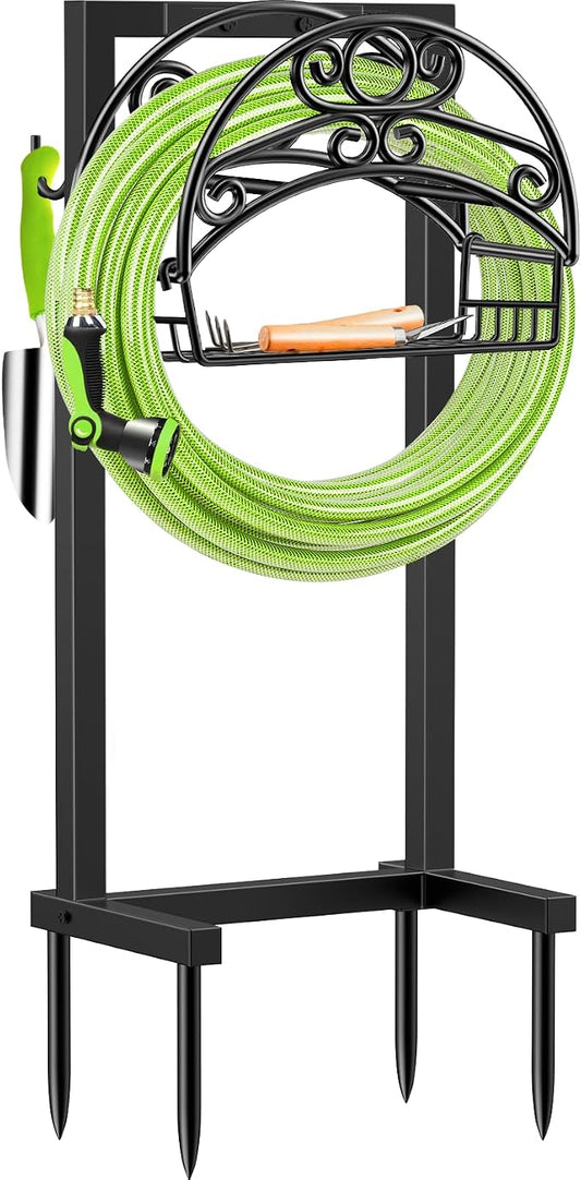 TomCare Garden Hose Holder Upgraded Water Hose Holder Heavy Duty 4 Spikes Hose Hanger Holds 160 Feet Hoses Stable Freestanding Hose Storage Organizer for Outside Yard