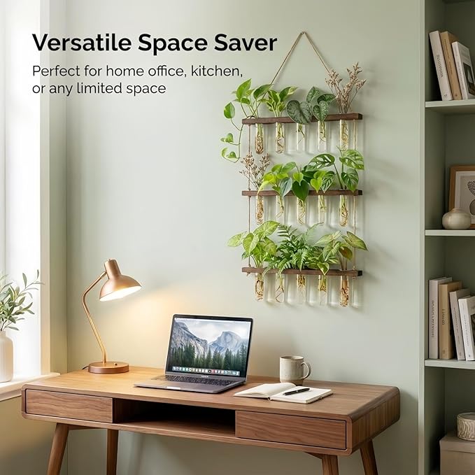 Unijoy Glass Hanging Plant Propagation Station - 3-Tier Wall Planter with Hydroponic Tube Vases - Stylish Indoor Terrarium for Tiny Home Office Decor & Ideal Gift for Plant Lovers