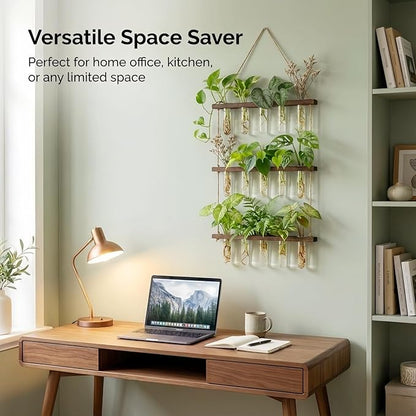 Unijoy Glass Hanging Plant Propagation Station - 3-Tier Wall Planter with Hydroponic Tube Vases - Stylish Indoor Terrarium for Tiny Home Office Decor & Ideal Gift for Plant Lovers
