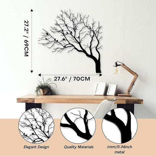 Rajukit Tree of Life Metal Wall Art,Outdoor Metal Tree Wall Sculpture with Branch & Birds, Nature-Themed Wall Hangings for Garden, Patio, or Living Room Decor