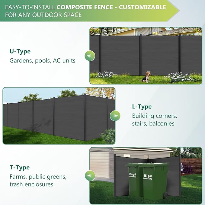 Mondaria Privacy Fence for Outside, 6Ft(W) Outdoor Privacy Panels with 7.6Ft In-ground Post, Wood Plastic Composite Fencing for Patio, Backyard, Garden and Swimming Pool (Silver Gray with 1 Post)