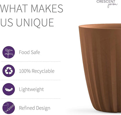 Crescent Garden Pleat Modern Decorative Planter, Indoor/Outdoor Pot, Resin Plant Pot with Drain Hole - 23" W x 23" H (Terracotta-Colored)