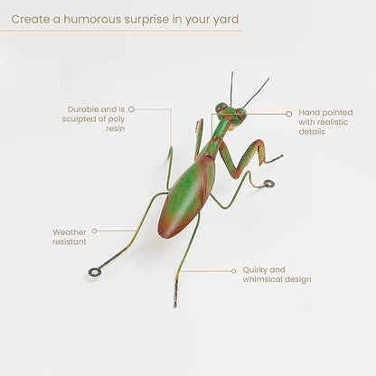 Bits and Pieces - Praying Mantis Tree Hanger - Whimsical Yard Decoration - Realistic Tree Sculpture - Weather-Resistant Garden Peeker Hugger for Outdoor and Landscape Décor - 12" x 5" x 3½"