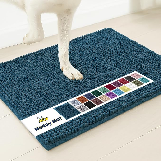 Muddy Mat® | Super Water Absorbent Door Mat Indoor, Microfiber Quick Dry Chenille Entryway Rug,Slip Resistant Front Door Mat,Indoor Mats for Entryway,Machine Washable Pet Rug, Atlantic Blue 16"x24"