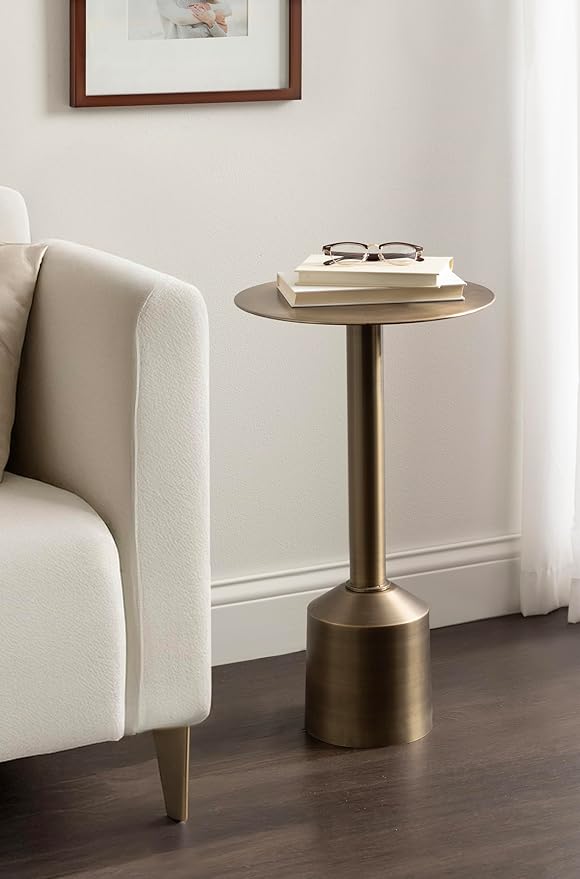 Kate and Laurel Cannings Modern Metal Round Side Table, 14 x 14 x 24, Antique Brass, Transitional Sculptural Indoor Plant Stand with Pedestal Base for Living Room End Table or Bedroom Nightstand