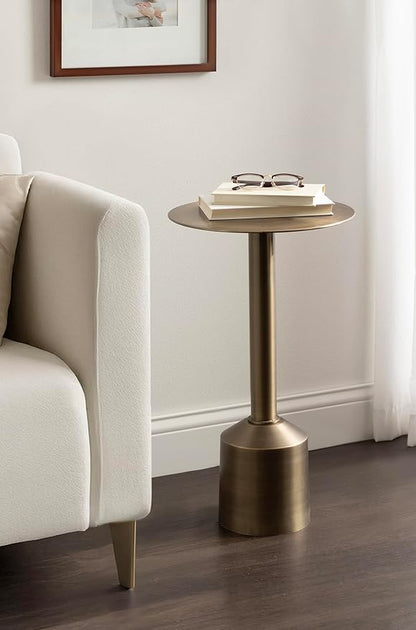 Kate and Laurel Cannings Modern Metal Round Side Table, 14 x 14 x 24, Antique Brass, Transitional Sculptural Indoor Plant Stand with Pedestal Base for Living Room End Table or Bedroom Nightstand
